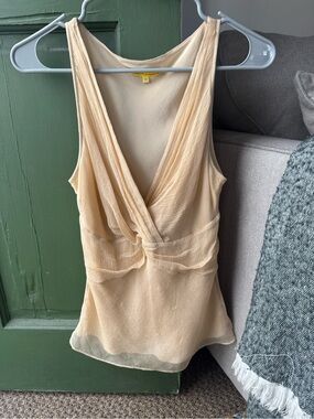Catherine Malandrino Peachy Beige Draped V-Neck Tank Top